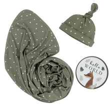 Load image into Gallery viewer, Living Textiles Hello World Gift Set - Olive Spots