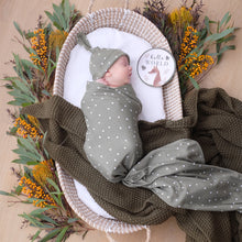 Load image into Gallery viewer, Living Textiles Hello World Gift Set - Olive Spots