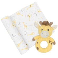 Load image into Gallery viewer, Living Textiles Jersey Swaddle & Rattle Gift Set