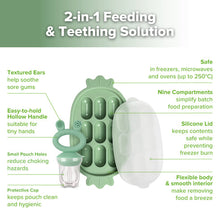 Load image into Gallery viewer, Haakaa Fresh Food Feeder &amp; Silicone Pineapple Nibble Tray Set (Pea Green)
