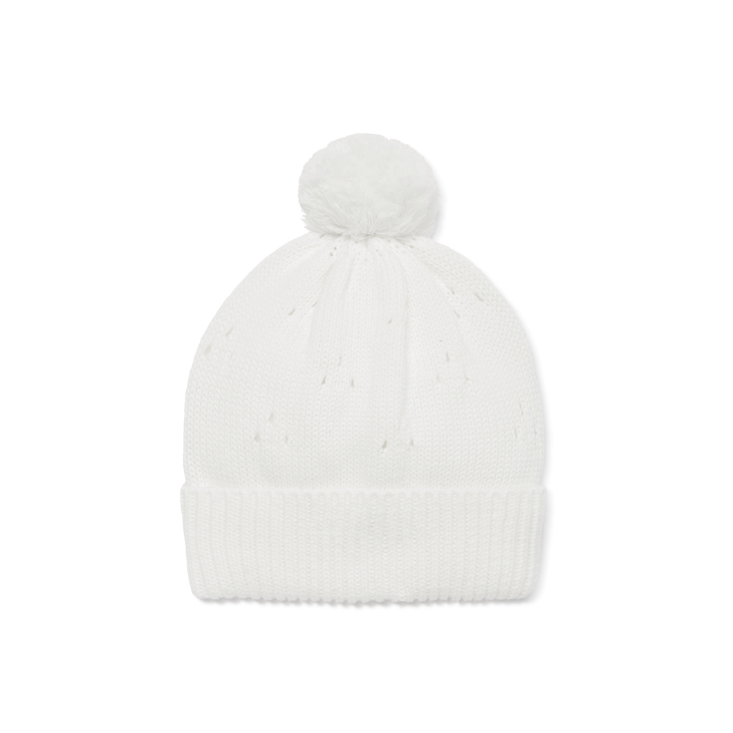 Aster & Oak White Pointelle Knit Beanie