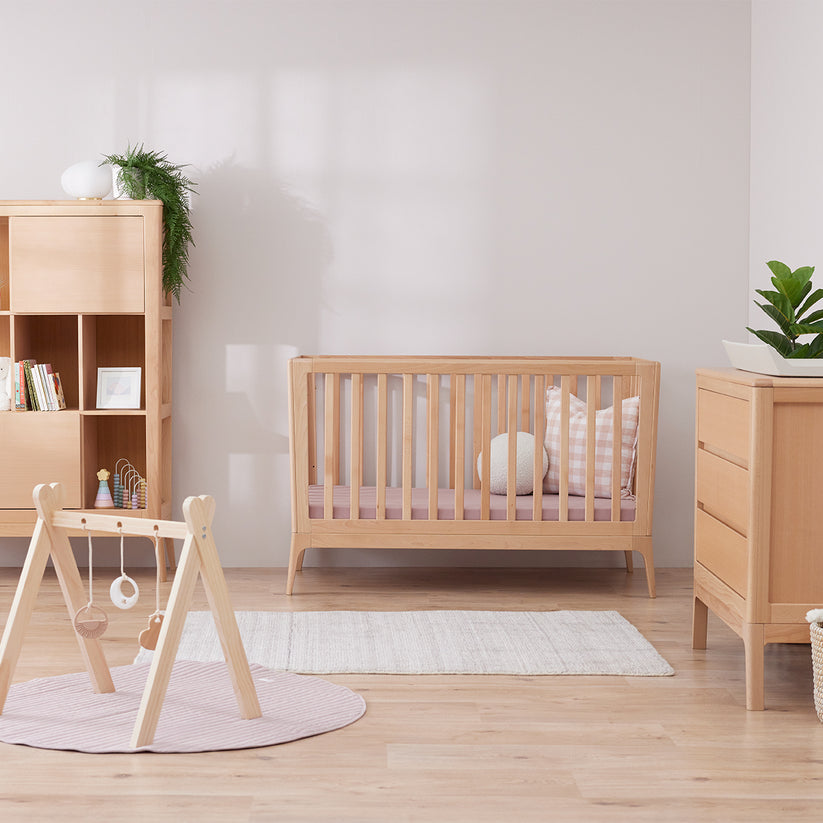 BabyRest Amara Cot, Mattress, Chest & Library PACKAGE - Beech