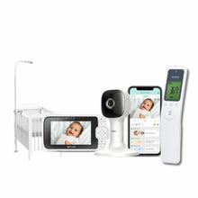 Load image into Gallery viewer, Oricom Nursery Pal Skyview 4.3&quot; Smart HD Baby Monitor with Cot Stand (OBH643PHFS) + BONUS Non Contact Infrared Thermometer
