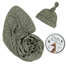 Load image into Gallery viewer, Living Textiles Hello World Gift Set - Olive Spots
