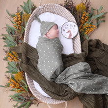 Load image into Gallery viewer, Living Textiles Hello World Gift Set - Olive Spots
