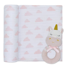 Load image into Gallery viewer, Living Textiles Muslin Swaddle &amp; Rattle Gift Set
