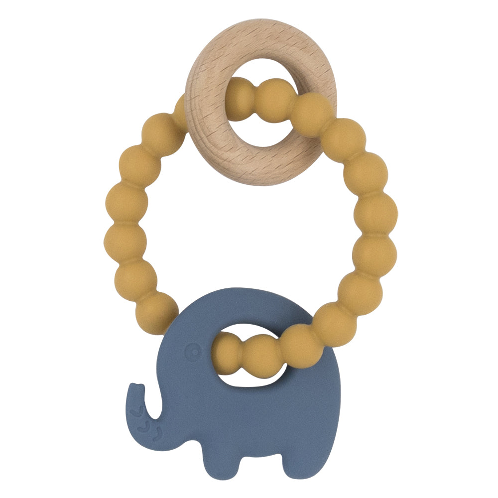 Playground Silicone Elephant Teether (Wooden Ring)