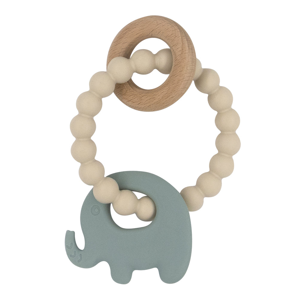 Playground Silicone Elephant Teether (Wooden Ring)